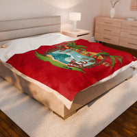 Load image into Gallery viewer, Mele Kalikimaka Velveteen Plush Blanket - Tropical Santa Christmas Throw
