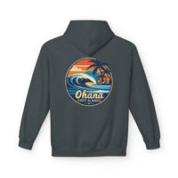 Load image into Gallery viewer, Ohana Surf Hoodie — &quot;Ohana First Always&quot; Tropical Beach Pullover
