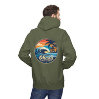 Load image into Gallery viewer, Ohana Surf Hoodie — &quot;Ohana First Always&quot; Tropical Beach Pullover

