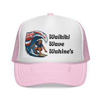 Load image into Gallery viewer, Waikiki Wave Wahine&#39;s Trucker Cap — Hawaiian Surfing Mesh Hat

