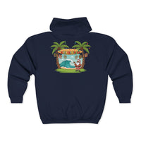 Load image into Gallery viewer, Christmas Santa Surf Zip-Up Hoodie – Island Holiday Surfing Santa Graphic
