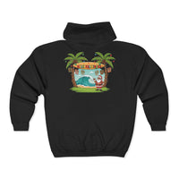 Load image into Gallery viewer, Christmas Santa Surf Zip-Up Hoodie – Island Holiday Surfing Santa Graphic
