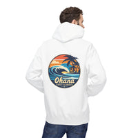 Load image into Gallery viewer, Ohana Surf Hoodie — &quot;Ohana First Always&quot; Tropical Beach Pullover
