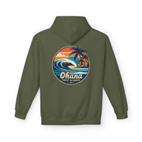 Load image into Gallery viewer, Ohana Surf Hoodie — &quot;Ohana First Always&quot; Tropical Beach Pullover
