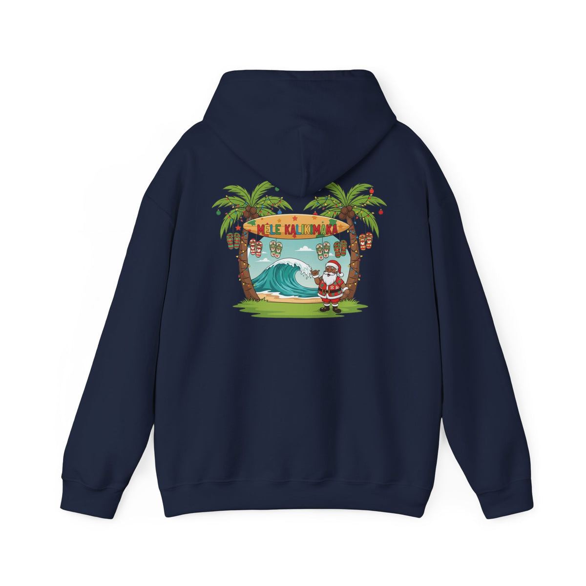 Hawaiian 'Mele Kalikimaka' Christmas Hoodie — Coconut Tree Slipper Ornament Design