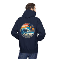Load image into Gallery viewer, Ohana Surf Hoodie — &quot;Ohana First Always&quot; Tropical Beach Pullover

