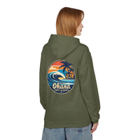 Load image into Gallery viewer, Ohana Surf Hoodie — &quot;Ohana First Always&quot; Tropical Beach Pullover
