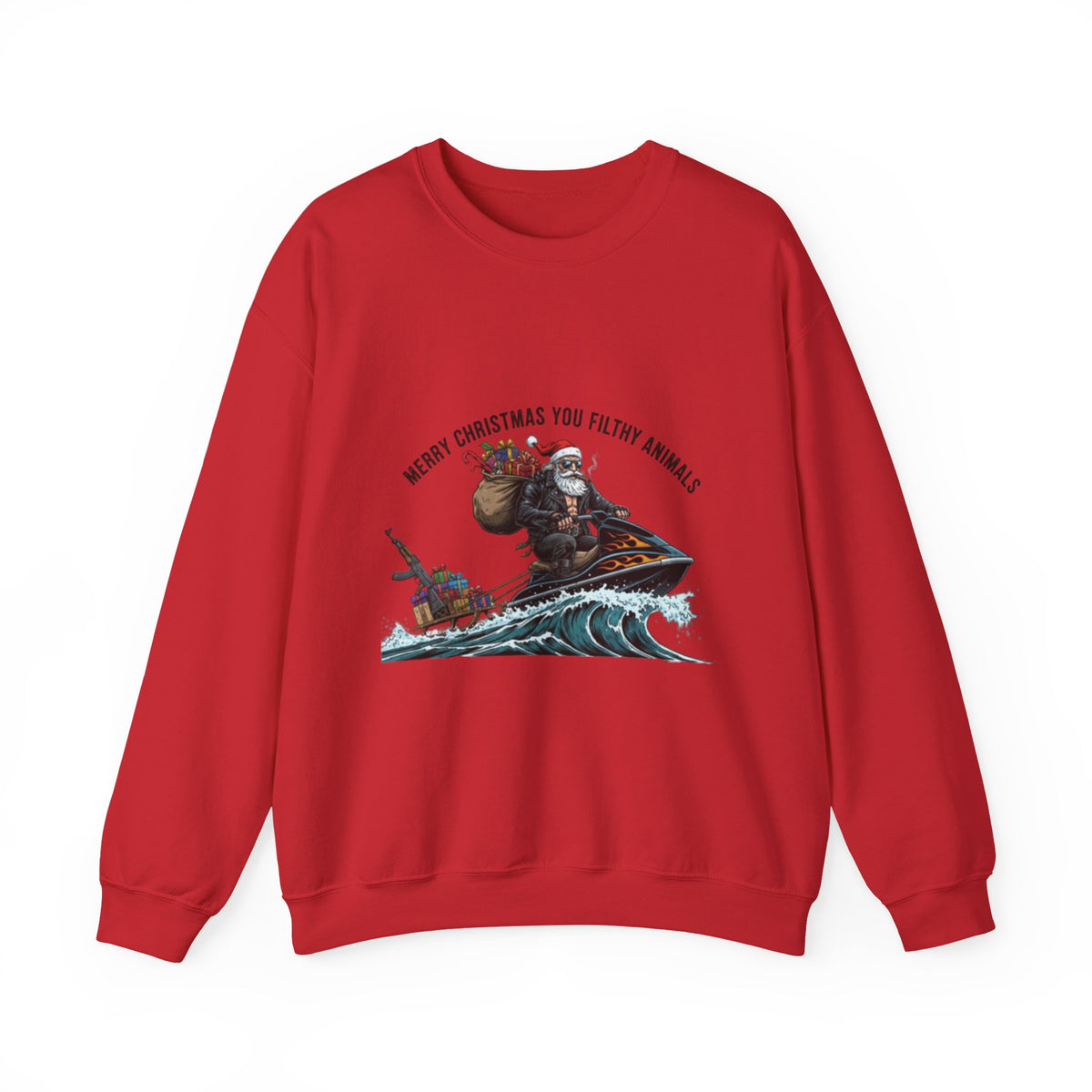 Funny Christmas Sweatshirt — "Merry Christmas You Filthy Animals" Santa Design