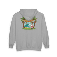 Load image into Gallery viewer, Christmas Santa Surf Zip-Up Hoodie – Island Holiday Surfing Santa Graphic
